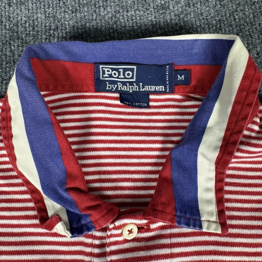 Vintage‎ Polo Ralph Lauren Rugby Shirt Mens Medium Striped Red Blue Short Sleeve